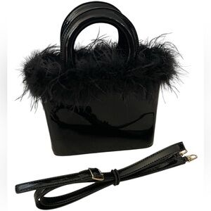 STAUD Black Mini Bag with Feather Trim